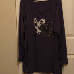 Navy Long Sleeve Top with Heart Design